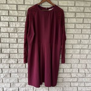 ASOS Maroon Lace Sleeved A-Line Dress Size 22